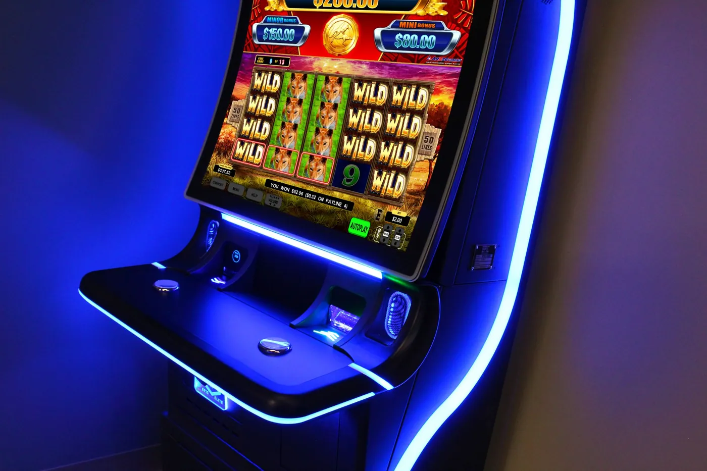 Epic Elite gaming cabinet with blue accent lighting